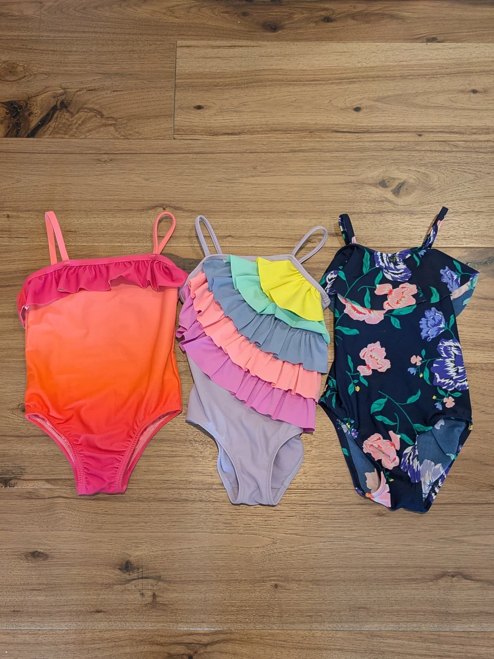 Old Navy Girls' Pink Orange Gradient and Floral One-Piece Swimsuit Set